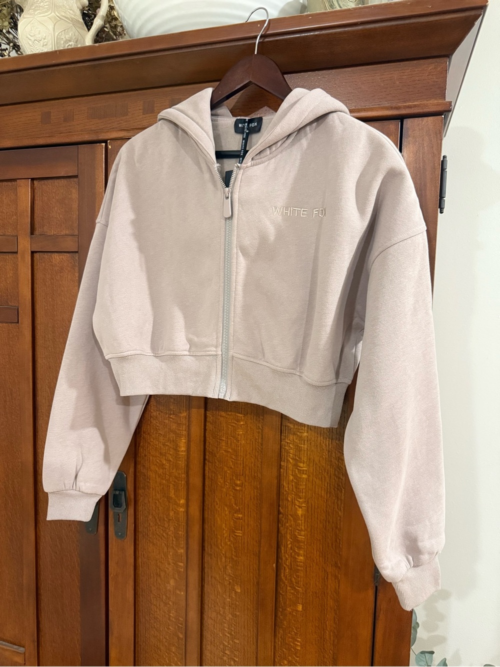 White Fox Boutique Cropped Zip Hoodie - Blush Taupe
